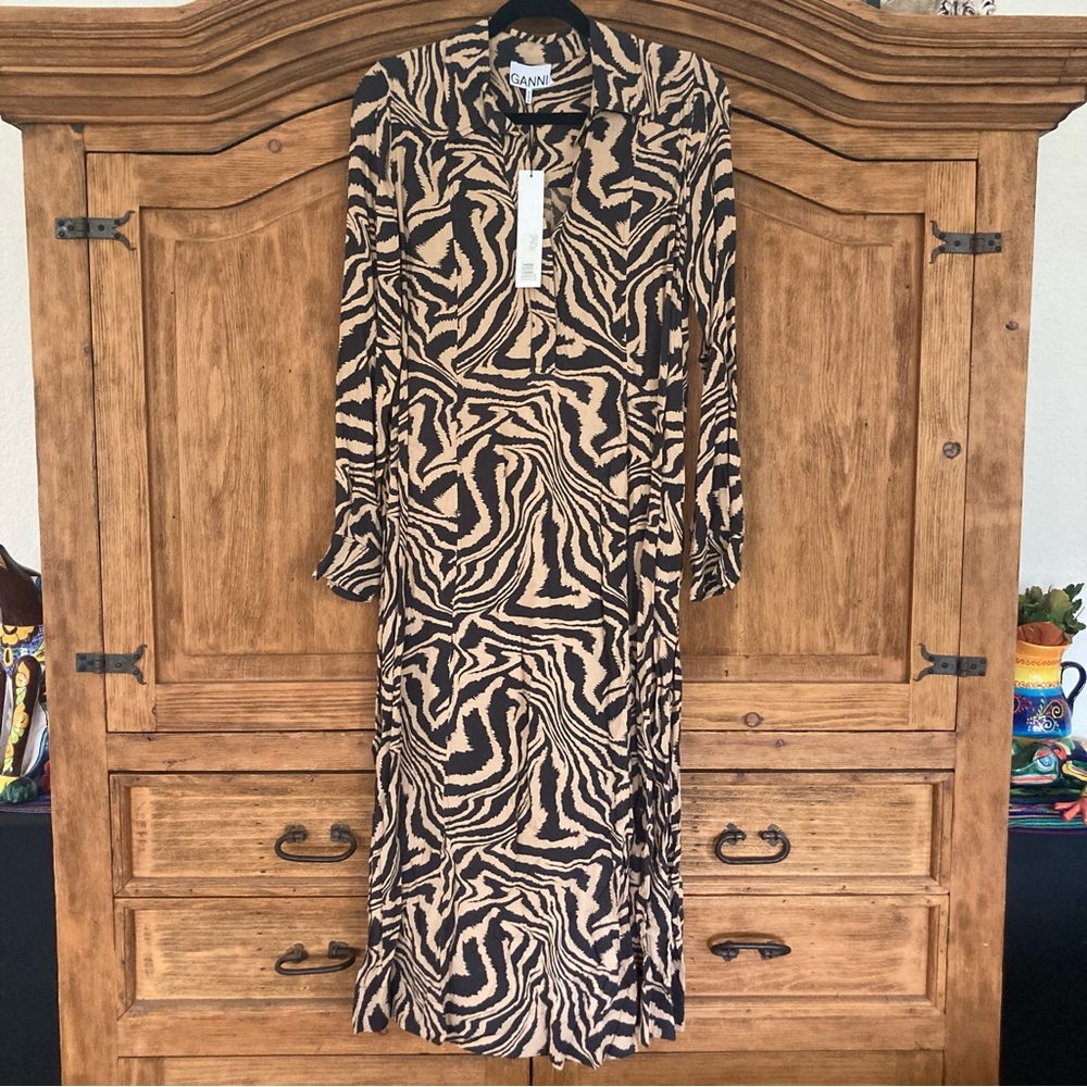 Ganni Zebra Shirt Dress, NWT